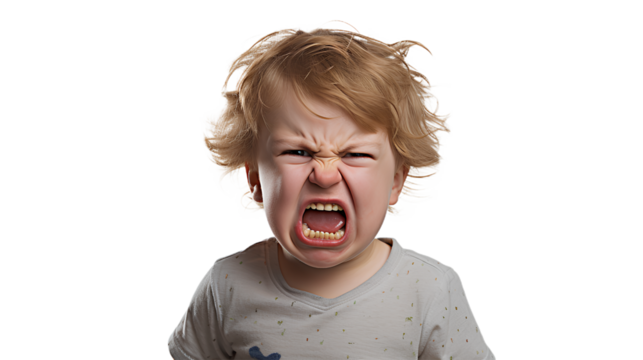 A angry toddler. Isolated on Transparent background.