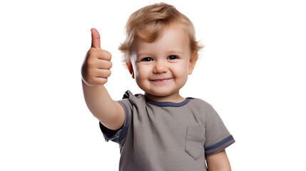 A happy toddler giving a thumbs up. Isolated on Transparent background.