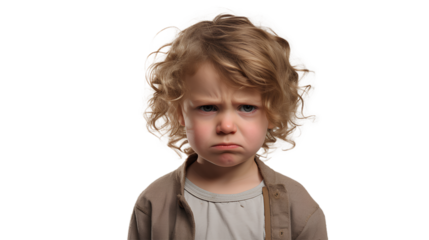 A sad toddler. Isolated on Transparent background.