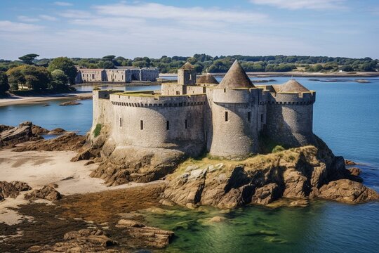 View of Vauban's Citadel on Belle-Île-en-Mer, the largest Brittany island fortress in France's Morbihan department, Atlantic Ocean. Generative AI