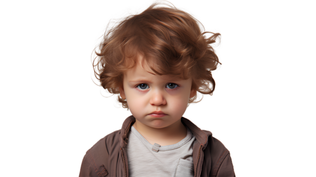 A sad toddler. Isolated on Transparent background.