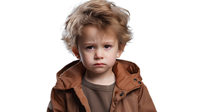 A sad toddler. Isolated on Transparent background.