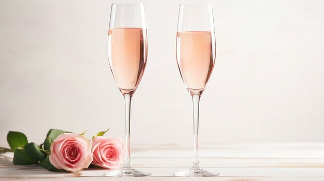 Two glasses of pink rose champagne sparkling wine. - Powered by Adobe