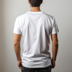 Man in Casual White T-Shirt Standing on White Background