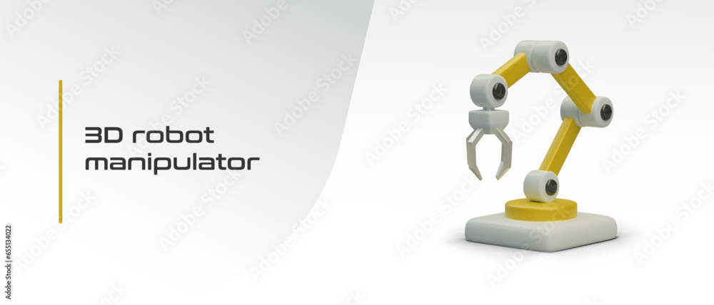 Poster 3d robotic rotary manipulator. programmable equipment for production. automated production process. 