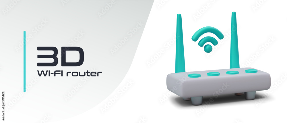 Aufkleber realistic router with green antennas and wifi signal. wireless data transfer. hotspot, modem. color 