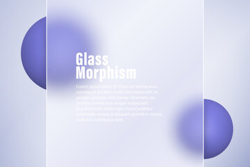 Poster in glass morphism style. Translucent frosted glass and spheres.