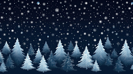 Fototapeta premium Christmas background with snowflakes and trees, seamless christmas pattern, ai generative