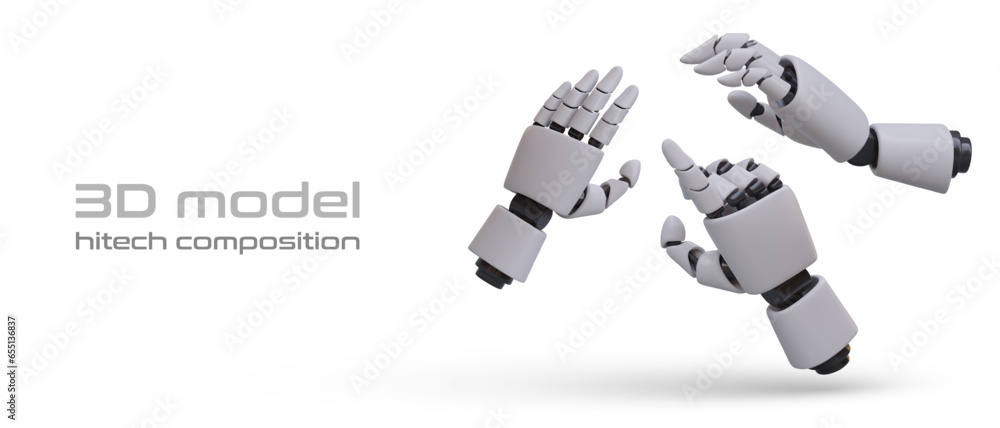 Aufkleber 3d model hitech composition. robotic hands interact, demonstrate gestures. technologies of new level