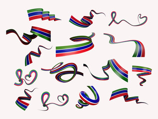 3d Set Of Different Style Of Gambia Flags Waving Ribbon Flags On White Background 3d Illustration
