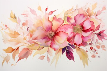 Stunning abstract floral design in gold and pink watercolors. Generative AI