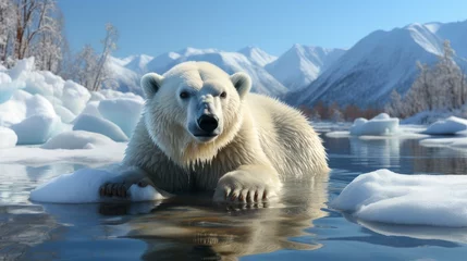 Fotobehang A polar bear tries to save his life. © senadesign