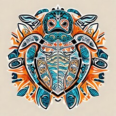 Naklejka premium A colorful sea turtle illustration done in native american style art suitable for a t-shirt design.