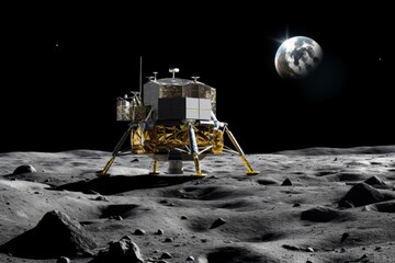 Lunar spacecraft on moon exploration indian Chandrayaan-3 launch hover dark side of moon space discovery cosmos orbit spaceship rocket launch astronomy satellite earth orbit planet scientific mission - Powered by Adobe