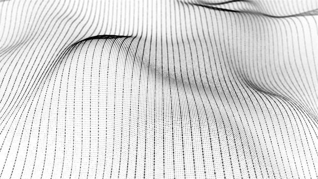 Waveform Wonders: Abstract Motion with Black Particles. White Background. Technological Waves. Dynamic and Futuristic. 4K