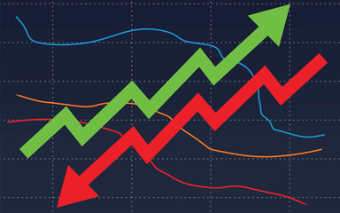 the graph of two arrows up and down represents the trading price of economic stock