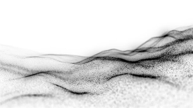 Waves of Innovation: Technological Black Particles on White Canvas. Abstract Motion Futuristic Waves. White Background. 4K