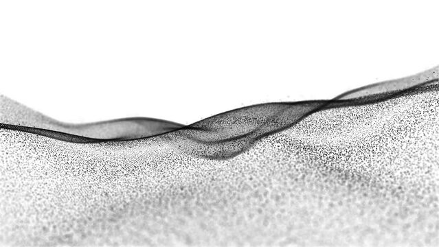 Techno Wave: Abstract Motion with Black Particles on White Background. Technological Waves. Futuristic Techno Dynamic 4K