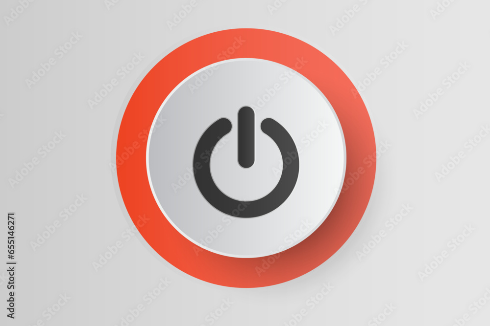 Poster power button.red glow bar around the white button. minimal style concept.