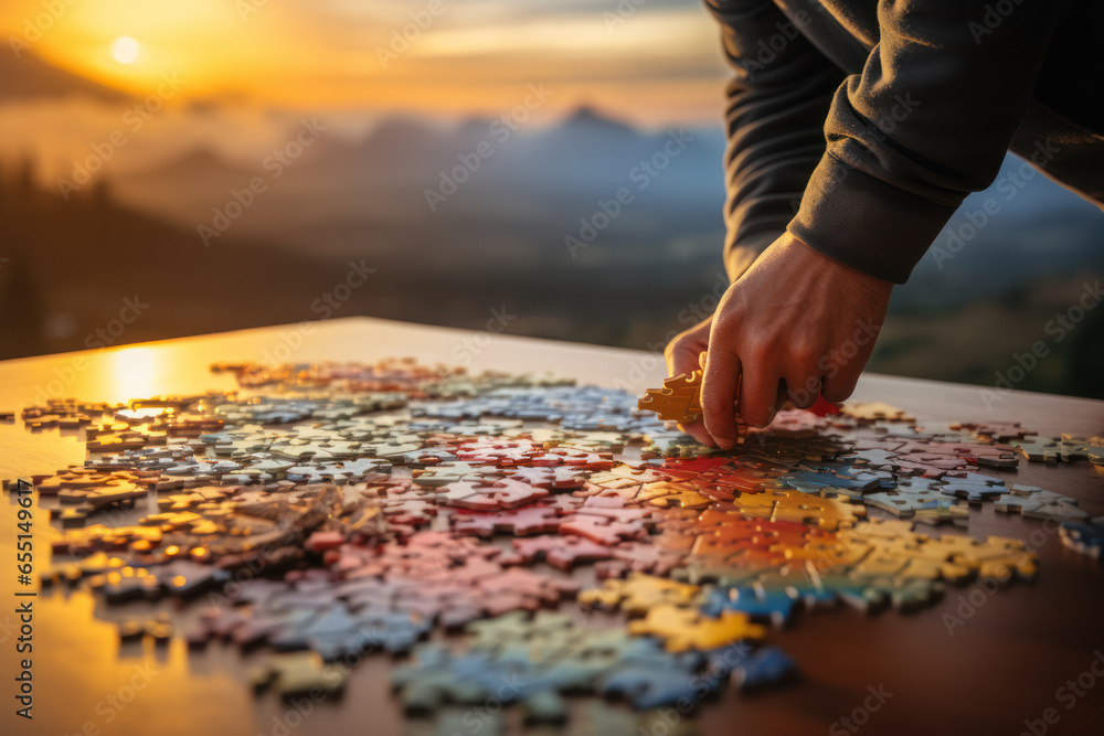 Poster a person completing a puzzle, representing the gradual process of recovery from isolation's effects.