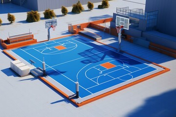 3D outdoor court with baseline. Generative AI - obrazy, fototapety, plakaty