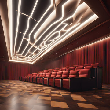 &ldquo;Close up for a cinema hall chairs&rdquo; is &ldquo;Zoomed-In View of Theater Seats