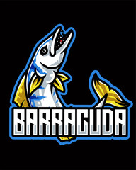 Barracuda fish mascot logo isolated on dark background suitable for fishing logo