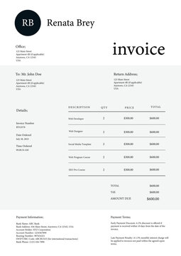 Minimalist Invoice Easy to edit and customise, with a single page invoice design, - A4 Size - Print Ready - 300 DPI - Easy to Use - Free Font Used