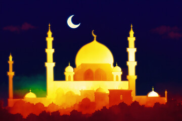 Obraz premium Beautiful old mosque. Islamic background. Eid-al-Adha. Ramadan. Copy space. Generative AI