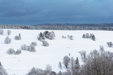 Landschaft im Winter im Thüringer Wald in der Nähe von Schmiedefeld am Rennsteig