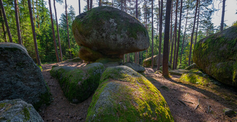 mythical stone giants and viklas and granit rockformation in Blockheide, natural reserve near...