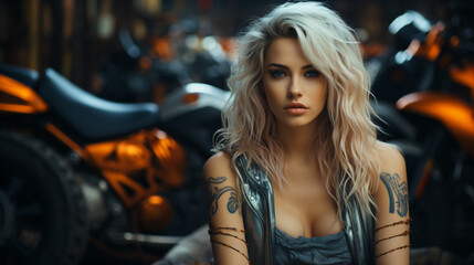 Fototapeta na wymiar a blonde biker girl