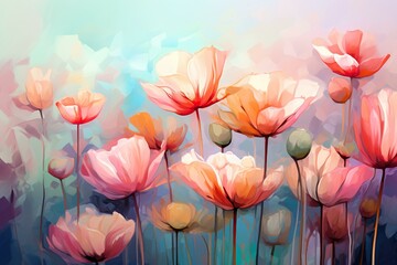 Pastel floral artwork. Digital painting. Generative AI