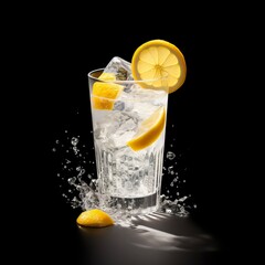 Lemon sour poured into a glass with ice. Chuhai. Or a cocktail. garnished lemon, Generative AI