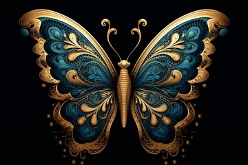 Artwork depicting an intricate and symmetrical butterfly formed by repeating patterns. Generative AI
