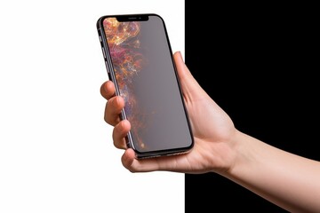 Material for image synthesis of hand (right hand) holding smartphone, Generative AI - obrazy, fototapety, plakaty
