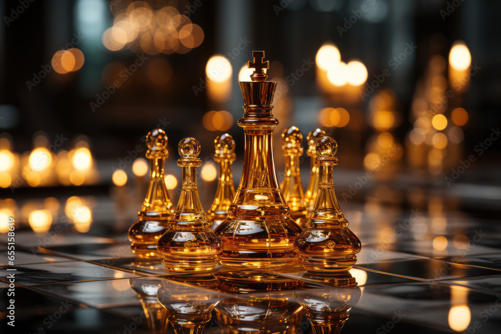 Poster a chessboard with pieces in positions that reflect ethical decision-making in a complex world. gener