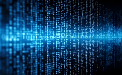 Blue digital binary data on computer screen