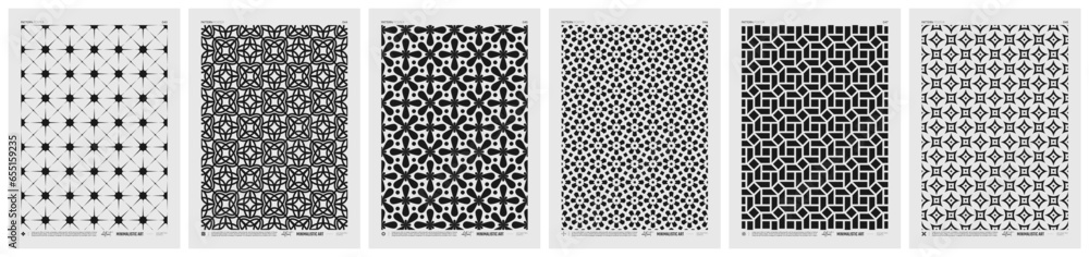 Poster abstract vector minimalistic posters with geometric pattern, black and white rhythmic repeating text