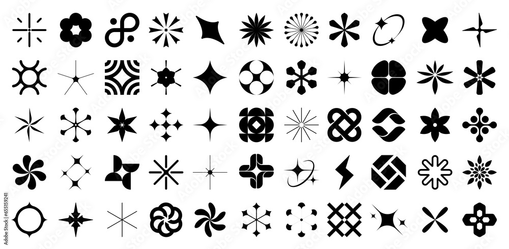 Fototapete Abstract geometry PNG graphic design elements collection, Big set of various form retrofuturistic y2k, labels, shapes, stickers, Modern bold brutalistic objects and shapes set 3