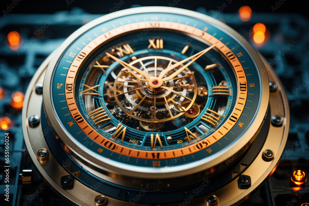 Aufkleber a quantum clock measuring time with incredible precision, highlighting the use of quantum technology