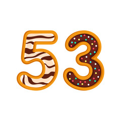 53 number sweet glazed doughnut vector illustration