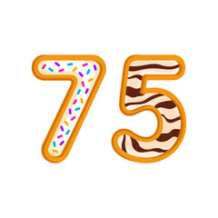 75 number sweet glazed doughnut vector illustration
