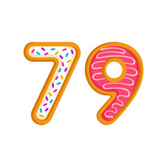 79 number sweet glazed doughnut vector illustration