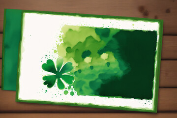 St. Patrick’s Day postcard. St. Patrick’s Day background. Watercolor paint. Copy space. Generative AI