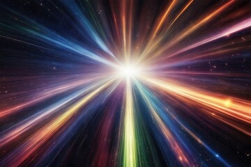 Fototapeta na wymiar light speed hyperspace space warp background colorful streaks of light gathering towards the evening
