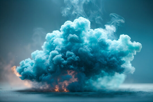 Cyan blue smoke cloud isolated. Generative AI