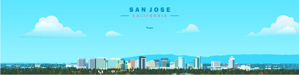 usa, san jose architecture city skyline california vector illustration panoramic design on blue background - 655162033