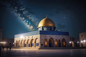Fototapeta premium night view of the al Aqsa mosque star sky background photo 