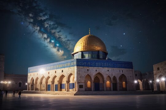 night view of the al Aqsa mosque star sky background photo 